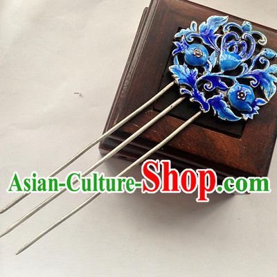 Traditional Handmade Chinese Ancient Classical Hair Accessories Barrettes Hairpins, Pure Sliver Blueing Step Shake Hair Sticks for Women