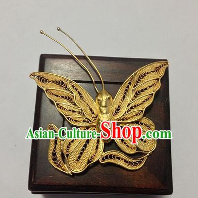 Traditional Handmade Chinese Ancient Classical Hair Accessories Barrettes Butterfly Hairpins, Pure Sliver Gilding Step Shake Hair Sticks for Women