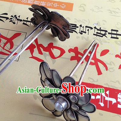 Traditional Handmade Chinese Ancient Classical Hair Accessories Barrettes Bead Hairpin, Pure Sliver Step Shake Hair Sticks for Women