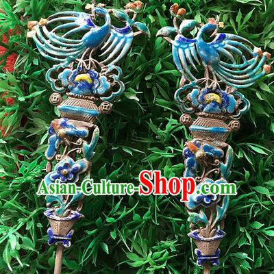 Traditional Handmade Chinese Ancient Classical Hair Accessories Barrettes Blueing Hairpin, Pure Sliver Step Shake Hair Sticks for Women