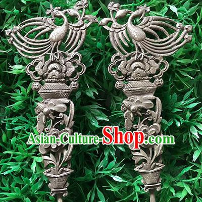 Traditional Handmade Chinese Ancient Classical Hair Accessories Barrettes Hairpin, Pure Sliver Step Shake Hair Sticks for Women