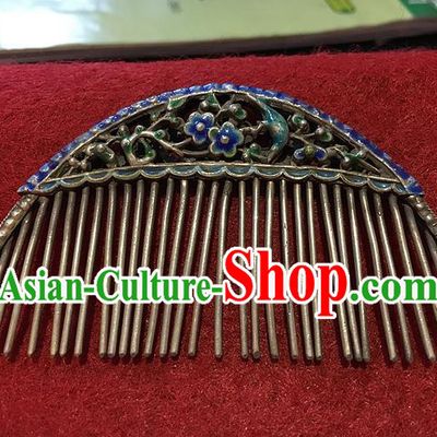 Traditional Handmade Chinese Ancient Classical Hair Jewellery Accessories Barrettes Blueing Hairpins, Princess Flat-square Hair Combs for Women