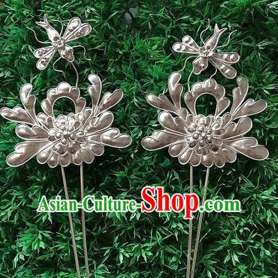 Traditional Handmade Chinese Ancient Classical Hair Accessories Barrettes Love of Butterfly Hairpin, Pure Sliver Step Shake Hair Sticks for Women