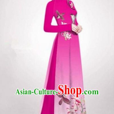 Top Grade Asian Vietnamese Traditional Dress, Vietnam Ao Dai Dress Rose Cheongsam Clothing for Women
