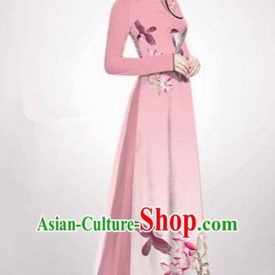 Top Grade Asian Vietnamese Traditional Dress, Vietnam Ao Dai Dress Pink Cheongsam Clothing for Women