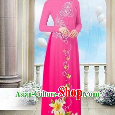 Top Grade Asian Vietnamese Traditional Dress, Vietnam Bride Ao Dai Dress Wedding Rose Printing Cheongsam Clothing for Women