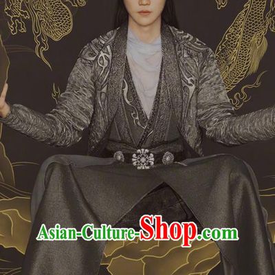 Chinese Ancient Tang Dynasty Swordsman Costume and Headpiece Complete Set, Fighter of the Destiny Traditional Chinese Ancient Kawaler Kung fu Master Clothing for Men