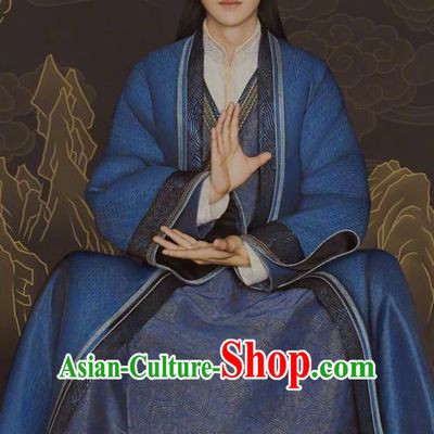Chinese Ancient Tang Dynasty Taoist Priest Costume and Headpiece Complete Set, Fighter of the Destiny Traditional Chinese Ancient Swordsman Kawaler Clothing for Men