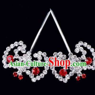 Chinese Ancient Peking Opera Hair Accessories Young Lady Bat Headwear, Traditional Chinese Beijing Opera Head Ornaments Hua Tan Red Crystal Hairpins