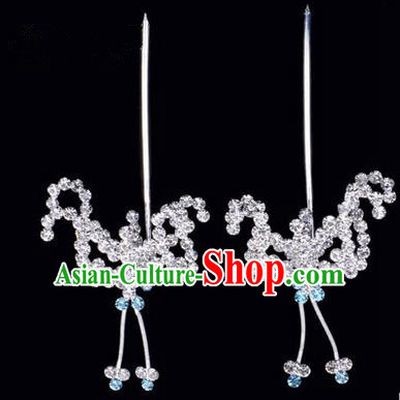 Chinese Ancient Peking Opera Hair Accessories Young Lady Headwear, Traditional Chinese Beijing Opera Head Ornaments Hua Tan Blue Crystal Bat Hairpins