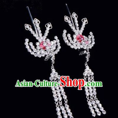 Chinese Ancient Peking Opera Hair Accessories Young Lady Headwear, Traditional Chinese Beijing Opera Head Ornaments Hua Tan Pink Crystal Phoenix Hairpins