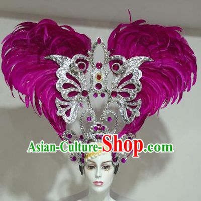 Top Grade Professional Stage Show Halloween Headpiece Feather Exaggerate Hat, Brazilian Rio Carnival Samba Opening Dance Hair Accessories Headwear for Women