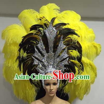 Top Grade Professional Stage Show Halloween Giant Headpiece Feather Big Hair Accessories Decorations, Brazilian Rio Carnival Samba Opening Dance Hat Headwear for Women
