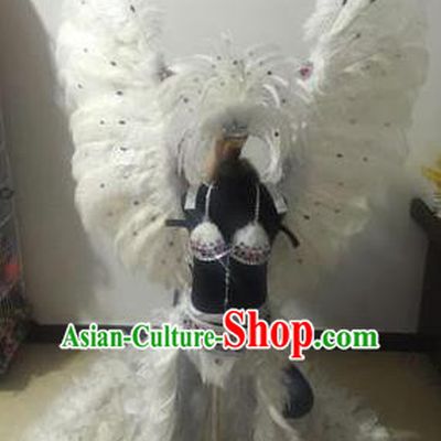 Top Grade Professional Performance Catwalks Swimsuit Costume with Wings, Traditional Brazilian Rio Carnival Samba Modern Fancywork White Feather Clothing for Kids