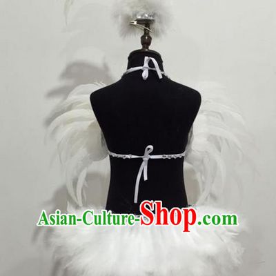 Top Grade Professional Performance Catwalks Bikini Costume, Traditional Brazilian Rio Carnival Samba Modern Fancywork White Feather Swimsuits Clothing for Kids