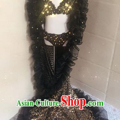Top Grade Compere Professional Performance Catwalks Swimsuit Costumes, Traditional Brazilian Rio Carnival Samba Opening Dance Suits Modern Fancywork Bikini Clothing for Kids