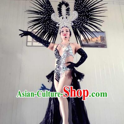 Top Grade Professional Performance Catwalks Swimsuit Costumes, Traditional Brazilian Rio Carnival Samba Suits Modern Fancywork Black Bikini Clothing for Women