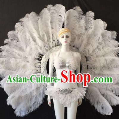 Top Grade Professional Performance Catwalks Swimsuit Costumes and Wings, Traditional Brazilian Rio Carnival Samba Suits Modern Fancywork Feather Bikini for Women