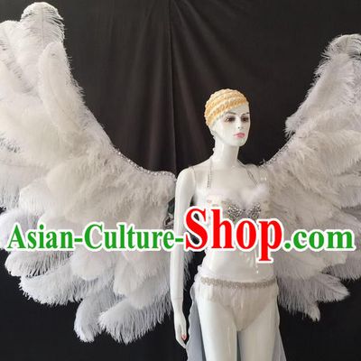 Top Grade Professional Performance Catwalks Swimsuit Costumes and Wings, Traditional Brazilian Rio Carnival Samba Suits Modern Fancywork Feather Bikini for Women