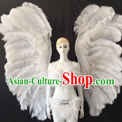 Top Grade Professional Performance Catwalks Swimsuit Costumes and Wings, Traditional Brazilian Rio Carnival Samba Suits Modern Fancywork Feather Bikini for Women