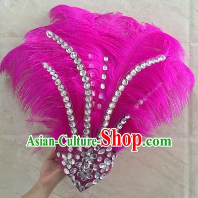 Top Grade Professional Stage Show Halloween Hair Accessories Decorations, Brazilian Rio Carnival Parade Samba Opening Dance Pink Feather Headpiece for Women