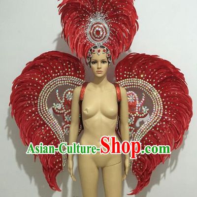 Top Grade Professional Stage Show Halloween Props Decorations Wings and Headpiece, Brazilian Rio Carnival Parade Samba Opening Dance Feather Backplane for Women
