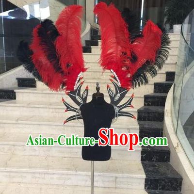 Top Grade Professional Stage Show Halloween Props Red Feather Wings, Brazilian Rio Carnival Parade Samba Dance Modern Fancywork Backplane for Kids