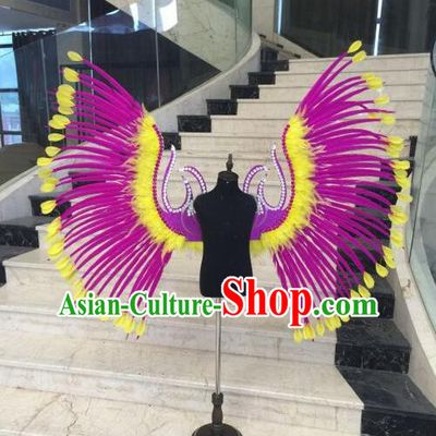 Top Grade Professional Stage Show Halloween Props Rosy Feather Wings, Brazilian Rio Carnival Parade Samba Dance Modern Fancywork Backplane for Kids