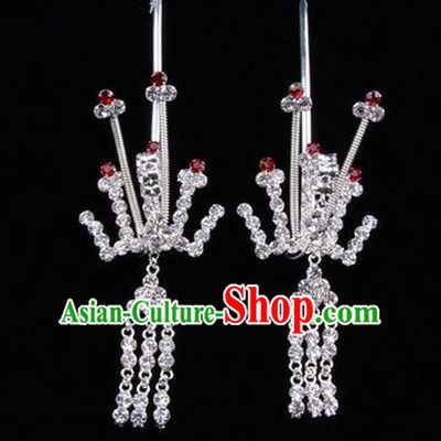 Chinese Ancient Peking Opera Hair Accessories Young Lady Phoenix Tassel Headwear, Traditional Chinese Beijing Opera Head Ornaments Hua Tan Crystal Red Hairpins