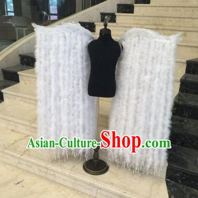 Top Grade Professional Stage Show Halloween Props White Feather Wings, Brazilian Rio Carnival Parade Samba Dance Modern Fancywork Tassel Backplane for Kids