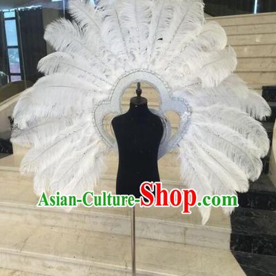 Top Grade Professional Stage Show Halloween Props White Feather Wings, Brazilian Rio Carnival Parade Samba Dance Modern Fancywork Backplane for Kids
