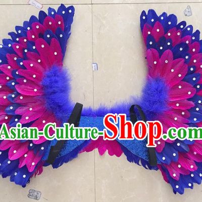 Top Grade Professional Stage Show Halloween Props Purple Feather Wings, Brazilian Rio Carnival Parade Samba Dance Modern Fancywork Backplane for Kids