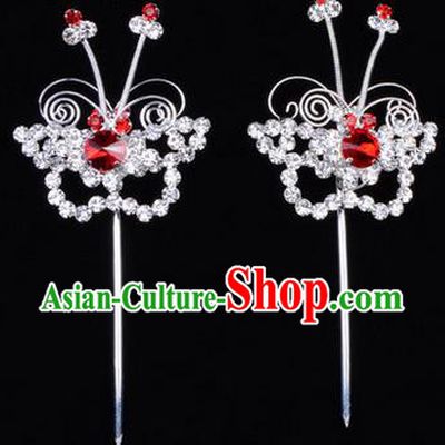Chinese Ancient Peking Opera Hair Accessories Young Lady Diva Butterfly Red Headwear, Traditional Chinese Beijing Opera Head Ornaments Hua Tan Crystal Hairpins