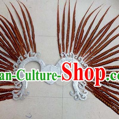 Top Grade Professional Stage Show Halloween Props Decorations, Brazilian Rio Carnival Parade Samba Dance Orange Feather Catwalks Backplane for Women