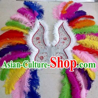 Top Grade Professional Stage Show Halloween Props Decorations Wings, Brazilian Rio Carnival Parade Samba Dance Colorful Feather Catwalks Backplane for Women