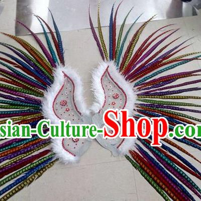 Top Grade Professional Stage Show Halloween Props Decorations Wings, Brazilian Rio Carnival Parade Samba Dance Colorful Long Feather Catwalks Backplane for Women