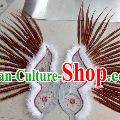 Top Grade Professional Stage Show Halloween Props Decorations Wings, Brazilian Rio Carnival Parade Samba Dance Red Long Feather Catwalks Backplane for Women
