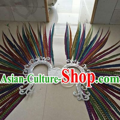 Top Grade Professional Stage Show Halloween Props Decorations, Brazilian Rio Carnival Parade Samba Dance Colorful Feather Catwalks Backplane for Women