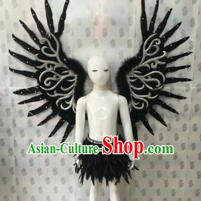 Top Grade Professional Stage Show Halloween Parade Props Decorations Wings, Brazilian Rio Carnival Parade Samba Dance Black Backplane for Kids