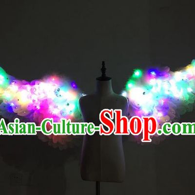 Top Grade Professional Stage Show Halloween Parade Props Decorations Led Light Wings, Brazilian Rio Carnival Parade Samba Dance White Feather Backplane for Kids