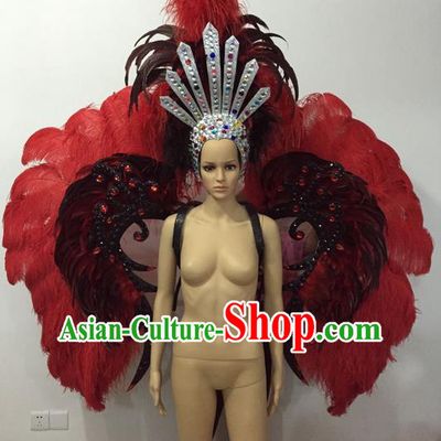 Top Grade Professional Stage Show Halloween Parade Props Decorations Wings and Headpiece, Brazilian Rio Carnival Parade Samba Dance Feather Backplane for Women