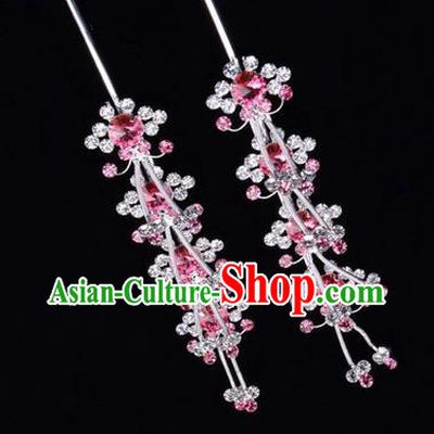 Chinese Ancient Peking Opera Hair Accessories Young Lady Diva Head Ornaments, Traditional Chinese Beijing Opera Hua Tan Pink Crystal Hairpins