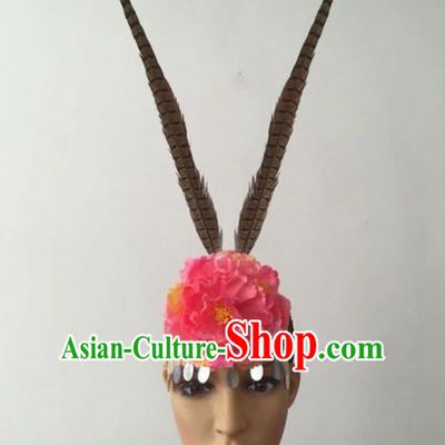 Top Grade Professional Stage Show Peking Opera Feather Hair Accessories Headwear for Women