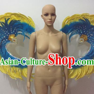 Top Grade Professional Stage Show Halloween Parade Yellow Feather Deluxe Wings, Brazilian Rio Carnival Samba Dance Modern Fancywork Props Backplane for Women