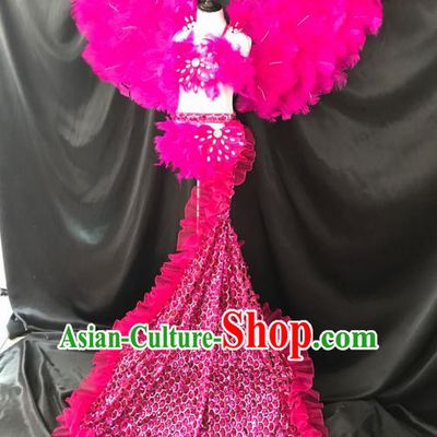 Top Grade Professional Performance Catwalks Bikini Wings Costume and Headpiece, Traditional Brazilian Rio Carnival Samba Modern Fancywork Feather Swimsuit for Kids