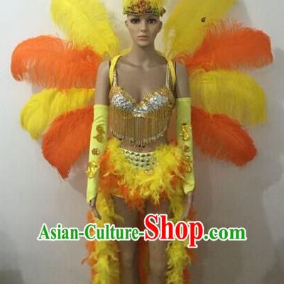Top Grade Professional Performance Catwalks Bikini Headpiece and Decorations, Traditional Brazilian Rio Carnival Samba Modern Fancywork Belly Dance Backplane for Women