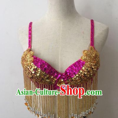 Top Grade Professional Performance Catwalks Bikini Clothing, Traditional Brazilian Rio Carnival Samba Modern Fancywork Belly Dance Rosy Brassiere for Women