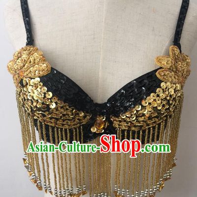 Top Grade Professional Performance Catwalks Bikini Clothing, Traditional Brazilian Rio Carnival Samba Modern Fancywork Belly Dance Black Brassiere for Women
