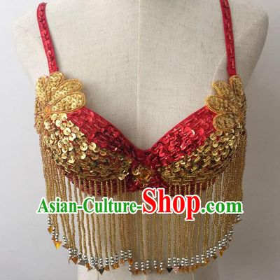 Top Grade Professional Performance Catwalks Bikini Clothing, Traditional Brazilian Rio Carnival Samba Modern Fancywork Belly Dance Pink Brassiere for Women