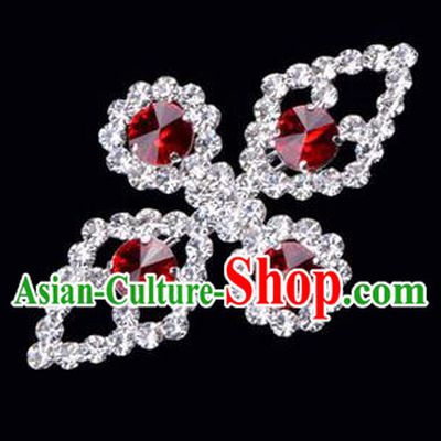 Chinese Ancient Peking Opera Jewelry Accessories Young Lady Diva Bowknot Brooch, Traditional Chinese Beijing Opera Hua Tan Red Crystal Breastpin